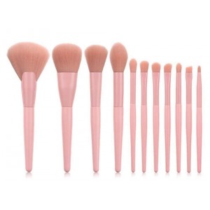 11 pcs Solid Color Wooden Handle Cosmetic Women Makeup Brushes Set - Pink
