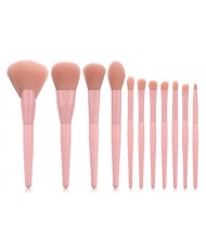 11 pcs Solid Color Wooden Handle Cosmetic Women Makeup Brushes Set - Pink
