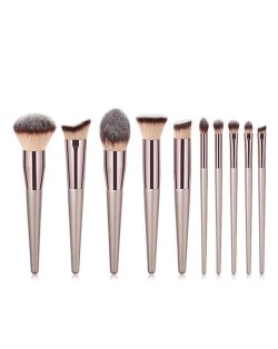 10 pcs Champagne Gold Premium Quality Wooden Handle Women Makeup Brushes Set