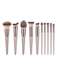 10 pcs Champagne Gold Premium Quality Wooden Handle Women Makeup Brushes Set