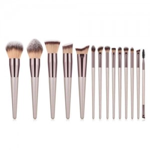 14 pcs Champagne Gold Premium Quality Wooden Handle Women Makeup Brushes Set