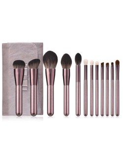 12 pcs Grape Color Aluminum Handle Cosmetic Makeup Brushes Bag Set