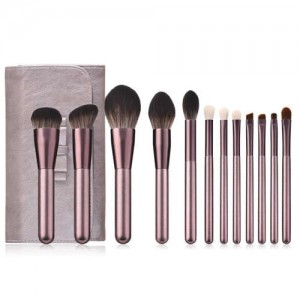 12 pcs Grape Color Aluminum Handle Cosmetic Makeup Brushes Bag Set