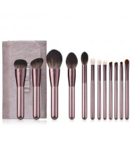 12 pcs Grape Color Aluminum Handle Cosmetic Makeup Brushes Bag Set