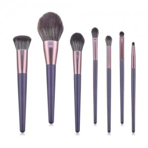 7 pcs Purple Color Wooden Handle High Fashion Women Cosmetic Makeup Brushes Set