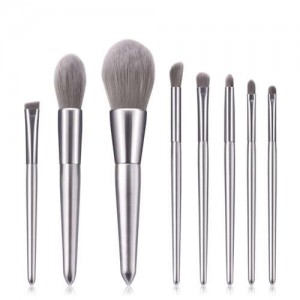 8 pcs Silver Color Wooden Handle High Fashion Women Cosmetic Makeup Brushes Set