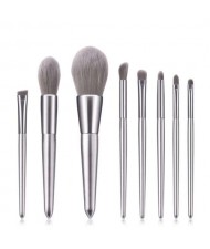 8 pcs Silver Color Wooden Handle High Fashion Women Cosmetic Makeup Brushes Set