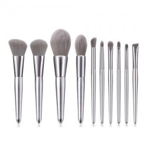 10 pcs Silver Color Wooden Handle High Fashion Women Cosmetic Makeup Brushes Set