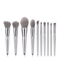 10 pcs Silver Color Wooden Handle High Fashion Women Cosmetic Makeup Brushes Set