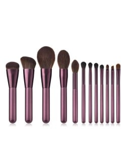 12 pcs Grape Color Wooden Handle High Fashion Women Cosmetic Makeup Brushes Set