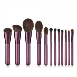 12 pcs Grape Color Wooden Handle High Fashion Women Cosmetic Makeup Brushes Set