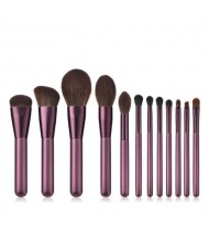 12 pcs Grape Color Wooden Handle High Fashion Women Cosmetic Makeup Brushes Set