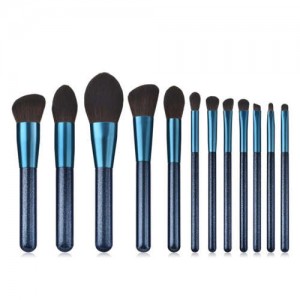 12 pcs Jewelry Blue Color Wooden Handle High Fashion Women Cosmetic Makeup Brushes Set