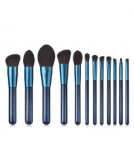 12 pcs Jewelry Blue Color Wooden Handle High Fashion Women Cosmetic Makeup Brushes Set