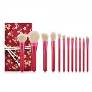 12 pcs Ruby Color Wooden Handle High Fashion Women Cosmetic Makeup Brushes Bag Set