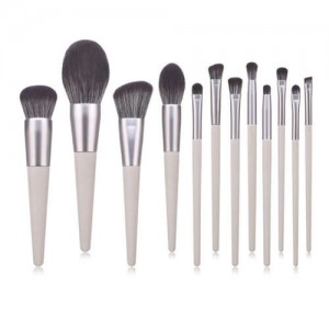 12 pcs Gray Color Wooden Cone-shape Handle High Fashion Women Cosmetic Makeup Brushes Set