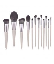 12 pcs Gray Color Wooden Cone-shape Handle High Fashion Women Cosmetic Makeup Brushes Set