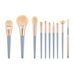 10 pcs Grayish Blue Wooden Handle High Fashion Fan-shape Cosmetic Makeup Brushes Set