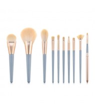 10 pcs Grayish Blue Wooden Handle High Fashion Fan-shape Cosmetic Makeup Brushes Set