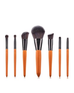 7 pcs Orange Color Short Wooden Handle High Fashion Women Cosmetic Makeup Brushes Set