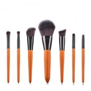 7 pcs Orange Color Short Wooden Handle High Fashion Women Cosmetic Makeup Brushes Set