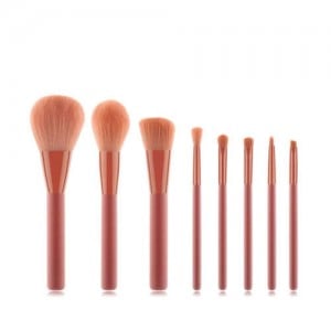 8 pcs Pinky Fashion Short Wooden Handle Premium Fashion Women Cosmetic Makeup Brushes Set