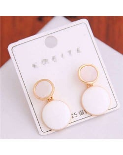 Korean Fashion Oil-spot Glaze Round Dangling Women Alloy Costume Earrings - White