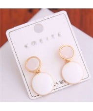 Korean Fashion Oil-spot Glaze Round Dangling Women Alloy Costume Earrings - White