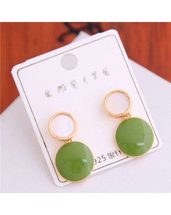 Korean Fashion Oil-spot Glaze Round Dangling Women Alloy Costume Earrings - Green