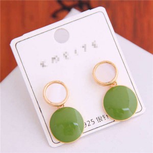 Korean Fashion Oil-spot Glaze Round Dangling Women Alloy Costume Earrings - Green