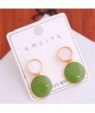 Korean Fashion Oil-spot Glaze Round Dangling Women Alloy Costume Earrings - Green