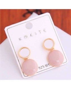 Korean Fashion Oil-spot Glaze Round Dangling Women Alloy Costume Earrings - Pink