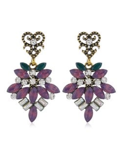 Rhinestone Vintage Flower Pattern Dangling Fashion Women Alloy Earrings