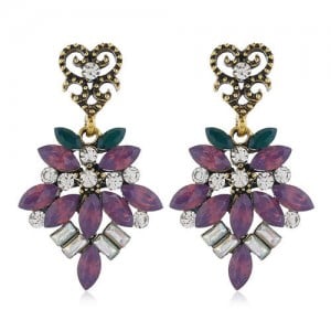 Rhinestone Vintage Flower Pattern Dangling Fashion Women Alloy Earrings
