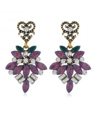 Rhinestone Vintage Flower Pattern Dangling Fashion Women Alloy Earrings
