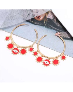 Eye Pendant Hoop High Fashion Women Alloy Earrings - Red