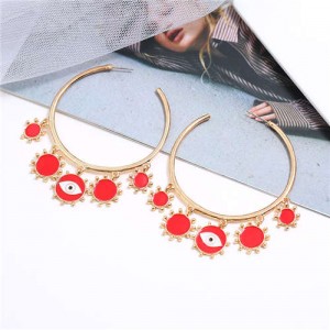 Eye Pendant Hoop High Fashion Women Alloy Earrings - Red
