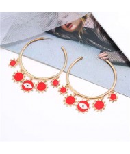 Eye Pendant Hoop High Fashion Women Alloy Earrings - Red