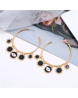 Eye Pendant Hoop High Fashion Women Alloy Earrings - Black