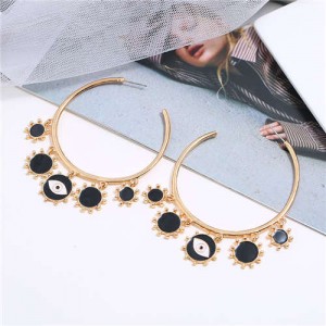 Eye Pendant Hoop High Fashion Women Alloy Earrings - Black