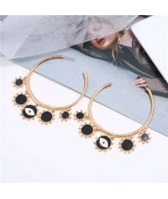 Eye Pendant Hoop High Fashion Women Alloy Earrings - Black