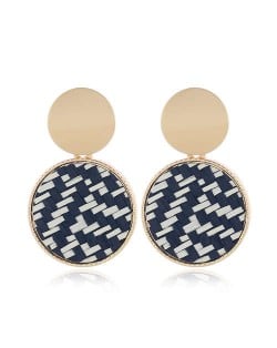 Weaving Pattern Dangling Round Design Unique High Fashion Women Alloy Costume Earrings - Black