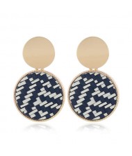 Weaving Pattern Dangling Round Design Unique High Fashion Women Alloy Costume Earrings - Black