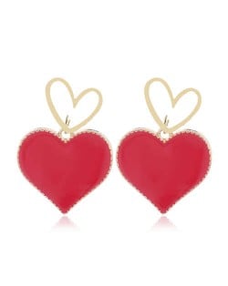 Heart Fashion Western Bold Style Women Fashion Alloy Earrings - Red