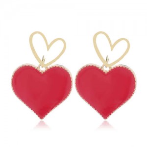 Heart Fashion Western Bold Style Women Fashion Alloy Earrings - Red