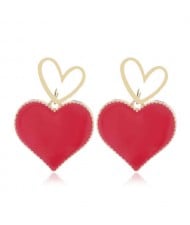 Heart Fashion Western Bold Style Women Fashion Alloy Earrings - Red