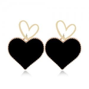 Heart Fashion Western Bold Style Women Fashion Alloy Earrings - Black