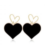 Heart Fashion Western Bold Style Women Fashion Alloy Earrings - Black