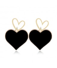 Heart Fashion Western Bold Style Women Fashion Alloy Earrings - Black