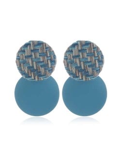 Weaving Round and Round Plate Combo Design High Fashion Women Alloy Earrings - Blue